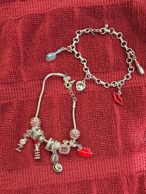 Lot Of 2 Avon Vintage Silvertone Charm Bracelets